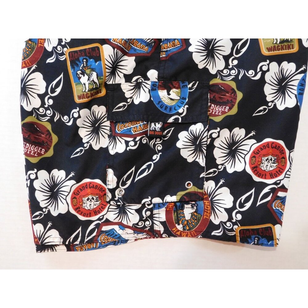 Big Dogs Hawaiian Print Mens Swim Trunks XL Black Multicolor - Picture 4 of 9